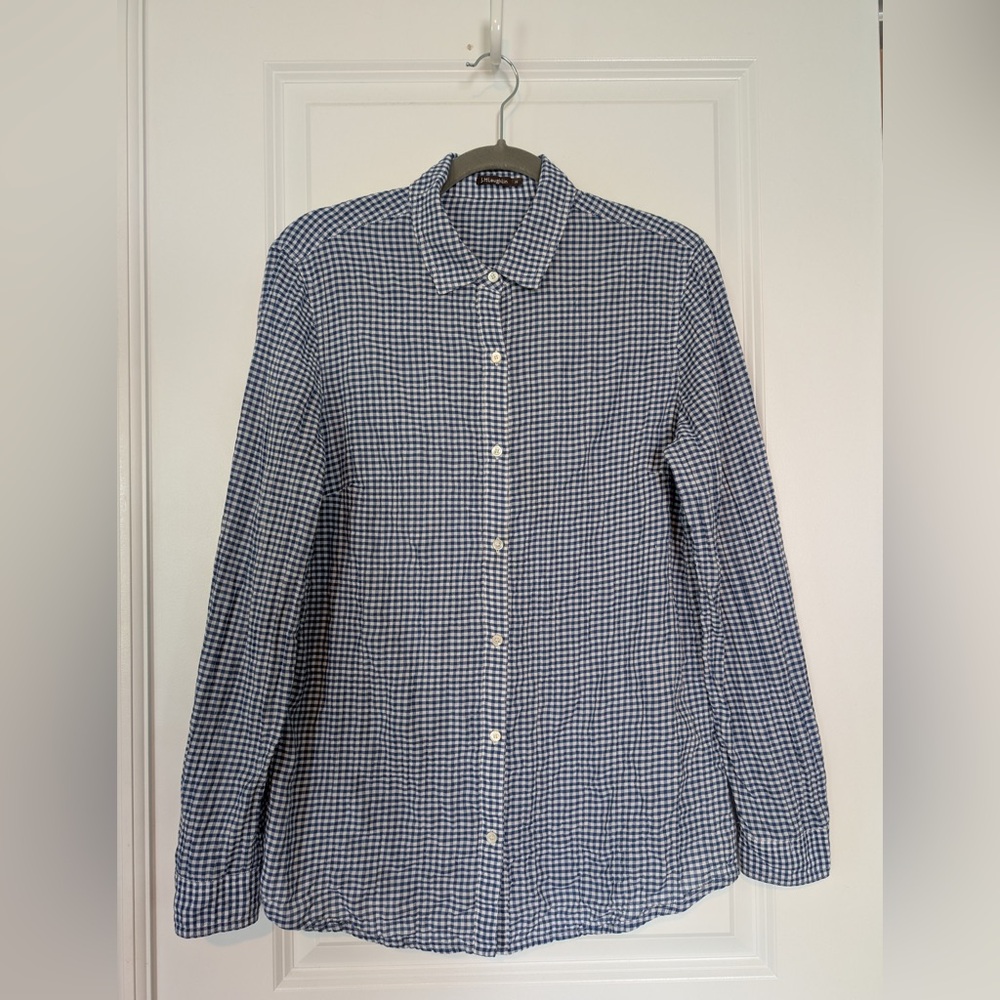 J. McLaughlin Gingham Lois Crinkle Button Down Blouse Blue/White Size M